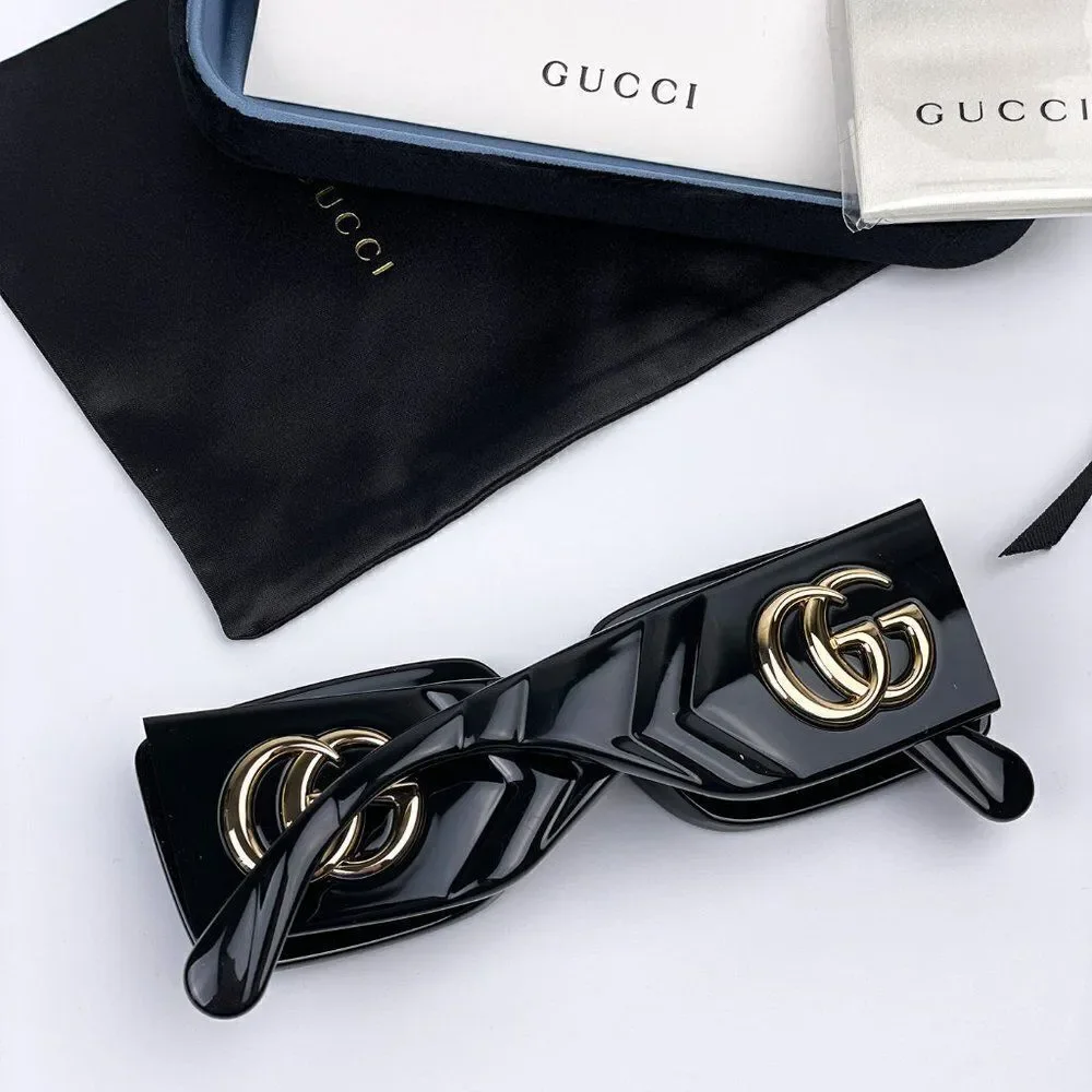 NEW Gucci GG0811S 001 Black Logo Gray Rectangle Anti-Reflective Unisex Sunglasse